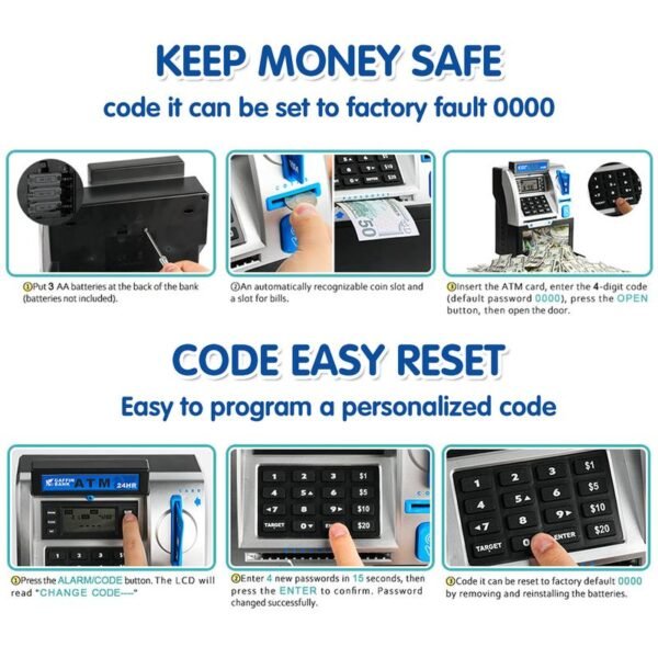 Talgic Kids Piggy Bank ATM Toy, a fun, interactive way to teach kids about money savings. With a realistic ATM keypad, password security, and the ability to save both coins and bills, it??s perfect for birthdays, holidays, TALGICKEV - Image 2