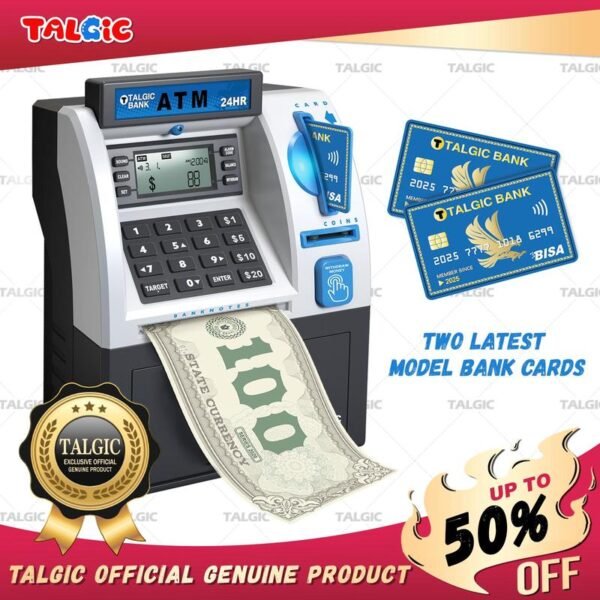 Talgic Kids Piggy Bank ATM Toy, a fun, interactive way to teach kids about money savings. With a realistic ATM keypad, password security, and the ability to save both coins and bills, it??s perfect for birthdays, holidays, TALGICKEV - Image 5
