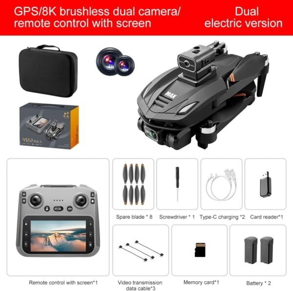 2025 NEW V168 MAX Upgraded Drone with Front 1080P PTZ Camera, GPS Return, Dual Lens, Folding Design, 4.5 Inch Screen RC Quadcopter, Modern Drone Design,Brushless Motor. - Image 4