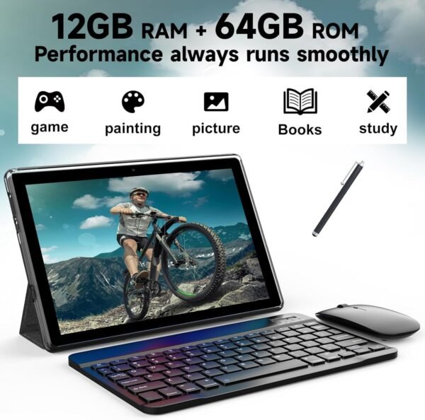 Tablet Android 15, 10 inch 2 in 1 Tablets with Keyboard Mouse Case Stylus, 12GB+64GB+1TB Expand Tablet, 1.8Ghz Quad-core CPU, 1280*800 IPS Touch Screen Computer, 5G Wi-Fi6 BT 5, 6000mAH Battery Tab PC - Image 5