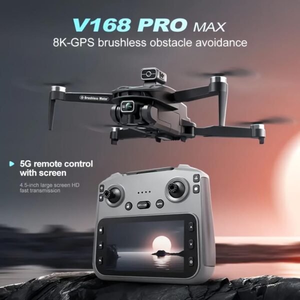 2025 NEW V168 MAX Upgraded Drone with Front 1080P PTZ Camera, GPS Return, Dual Lens, Folding Design, 4.5 Inch Screen RC Quadcopter, Modern Drone Design,Brushless Motor. - Image 2