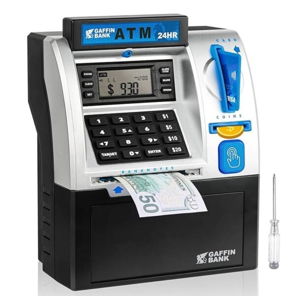 Talgic Kids Piggy Bank ATM Toy, a fun, interactive way to teach kids about money savings. With a realistic ATM keypad, password security, and the ability to save both coins and bills, it??s perfect for birthdays, holidays, TALGICKEV - Image 4