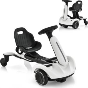 COSTWAY Electric Ride-On Drift Car – 6V Racing Kart with Adjustable Seat, 360° Spin Wheels & Horn, for Kids Ages 3–8